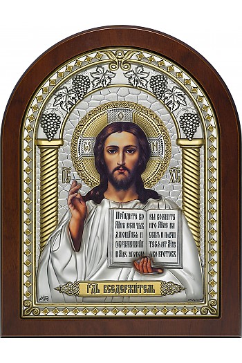 Икона Господа Вседержителя посеребренная (серебро 999 Италия) F-IH-7-8